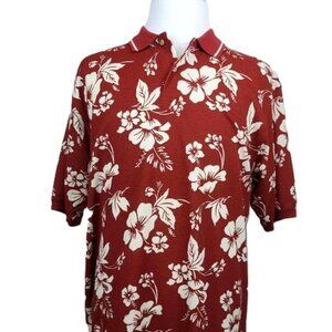 Vintage Bugle Boy Floral Polo Shirt Men’s L Red White Hibiscus 90s Retro